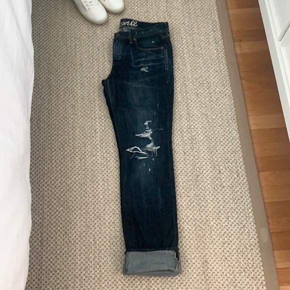 MADEWELL Distressed Rail Straight Denim Jeans Dark Indigo Whiskering 31 - Picture 2 of 10